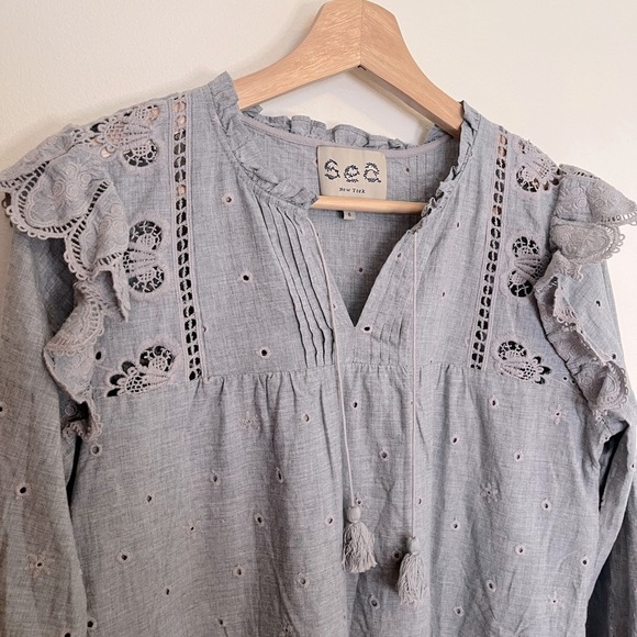 Sea New York Gray Eyelet Ruffled Mini Dress - Picture 4 of 9